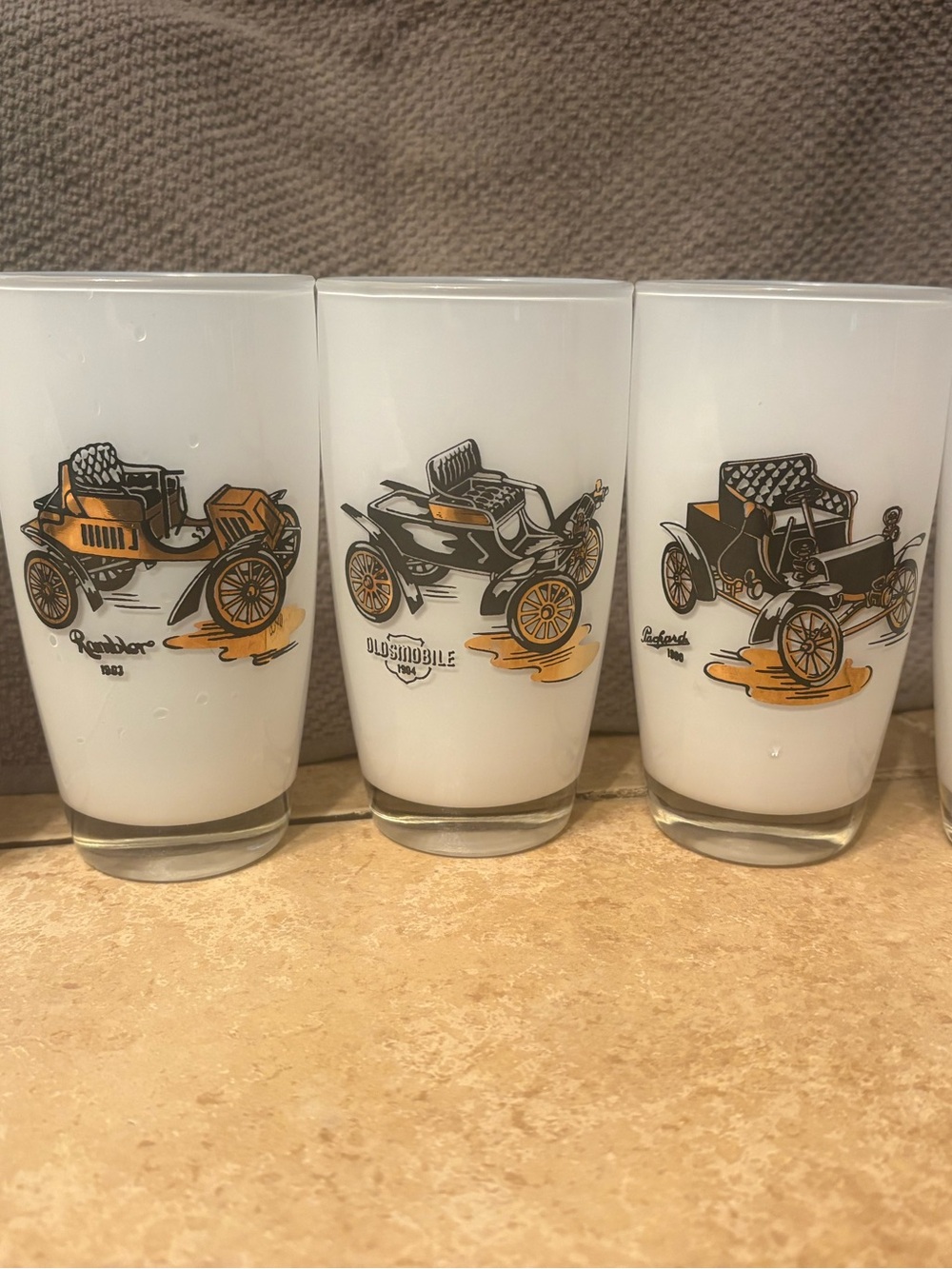Vintage Car Frosted Glass highball glasses.